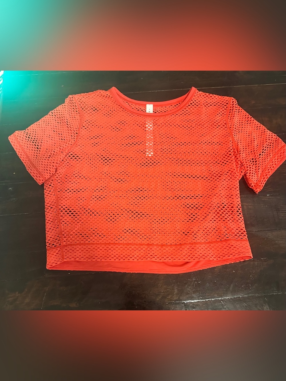 lululemon athletica Coral-Red Mesh Short Sleeve Crop Top